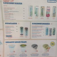 Menu with vegan coconut water at COCOLO in Hawthorn