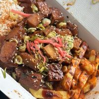 Teriyaki tofu signature box meal. Half rice half tokyo fries   at Suru  in Bury