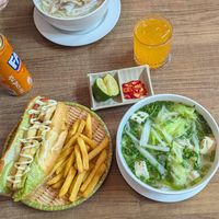 Vegan banh mi and noodle soup at Vietnamese Lantern in Hanoi