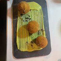 polpette fritte di fave con crema di zucchine  at Cappero Bistrot in Modica