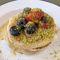 Fruit and peanut butter pancakes at Sailbox in Folkestone