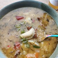 Soup of the day (this was with chantarelle and barley pearls) at Kemuri in Reykjavik