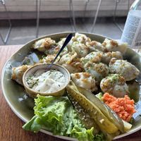 Selection of vegan dumplings   at Kemuri in Reykjavik