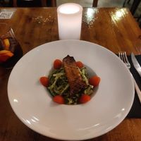 Hibiscus tea, zucchini noodles with pesto and a caramelised portobello mushroom at Viva Creative Kitchen in Porto