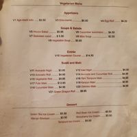 Vegetarian menu at Sushi House in Cedar Rapids