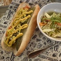 Vegan Chicago-ish Dog with Coleslaw  at Left Field Brewery in Toronto