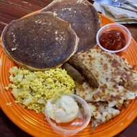 The Grain pancakes with sausage  at The Grain Cafe in Los Angeles