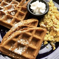 Waffles and scrambled tofu at The Grain Cafe in Los Angeles
