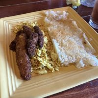 Tofu, hash brown, and vegan chicken fingers  at The Grain Cafe in Los Angeles