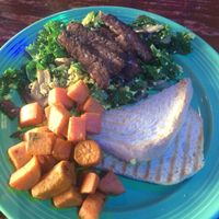 tofu scramble with kale, tempeh, mushrooms, zucchini, sweet potatoes and toast   at The Grain Cafe in Los Angeles