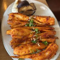 Obsessed!!   My fav meal at another place has deodeok jeon so I was so excited to eat them whole like this.  The best!  at Parc Seoul in Seoul