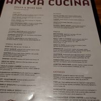 Dinner menu at Anima Cucina in Bismarck