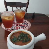 Bean soup and drink at Govindas in Santa Marta