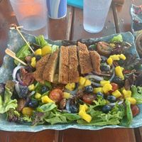 Blueberry Mango Greens with crispy “chicken"  at GT's On the Beach in Port Stanley
