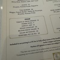 Vegan menu  at Maison Margaux in Minneapolis