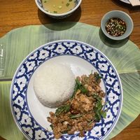 “Pork” and basil with ricee  at Ros' Niyom - Silom Complex in Bangkok
