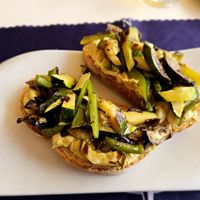 Hummus and vegetables bruschetta. at Soul Kitchen in Santa Maria