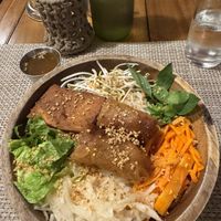 Bun bat with lemongrass tofu & springroll   at Food Lab in Siargao