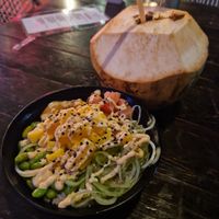 Nice Poke Bowl with Tofu and vegan Salmon at Onigiri Casa Poke in Cancun