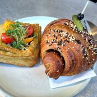 Provençal herbs croissant and pesto-cheese pie at Saint-Jean Deli in Amsterdam