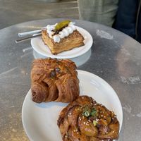 Smoked feta galette, spicy cheese croissant, hoisin bun  at Saint-Jean Deli in Amsterdam