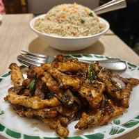Front: Veg Shaolin Sticks appetizer, Back: Veg fried rice (no egg)   at China Pearl in Bangalore
