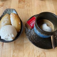 Desserts. On the left vanilla ice cream with fried banana and on the right the affogato  at NORI | Vegan Sushi - Wok in Rotterdam