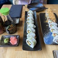 Salmon sushi on the left (incredible) and on the right tuna + very tasty sushi special with bacon and ebi   at NORI | Vegan Sushi - Wok in Rotterdam