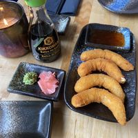 Fried Ebi as a “starter”. Very tasty, believable texture, tastes a little bit lemony   at NORI | Vegan Sushi - Wok in Rotterdam