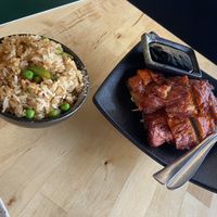 Fried rice with char siu: tasty and a large portion, but slightly too salty. Maybe the char siu is better with white rice? at NORI | Vegan Sushi - Wok in Rotterdam
