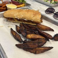 Philly cheesesteak with a side of plantains at Brick City Vegan in Montclair