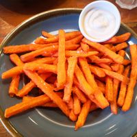 Sweet potato chips with vegan mayo at The Kookaburra's Coffee in Mandurah