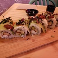 Cream and crispy chicken filling at Godzu Cocina Asiática in Mexico City