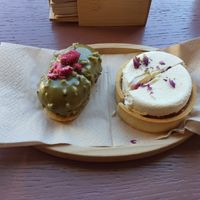 Pistachio semifreddo (left) and alpricot and rosemary (right) at Julietta Pastry and Lab in Rome