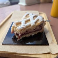 Raspberry, lemon, almond and ricotta tart at Julietta Pastry and Lab in Rome