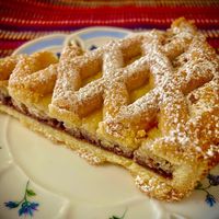 Almond ricotta and visciole cherry jam tart  at Julietta Pastry and Lab in Rome