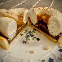 Banoffee pie, cut in half at Julietta Pastry and Lab in Rome