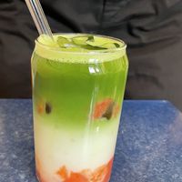 Strawberry iced matcha with coconut milkk  at Neosociety Munich in Munich
