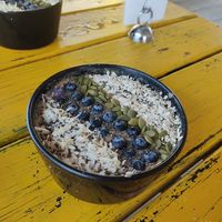 Acai smoothie bowl (ask for no granola for vegan) at Pink Flamingo in Utila