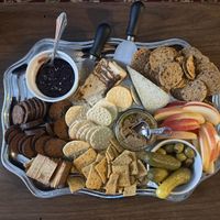 Vtopian Caramelized Onion & Seasonal Spruce Tip Cheeses, Cheese and Thank You- Chorizo Cheddar, Olive Verdi Bruchetta, and Renegade Salami  at Vtopian Cheese Shop in Portland