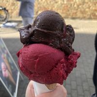 Zartbitterschokolade und Johannisbeere😄 at Eismanufaktur Englert in Speyer