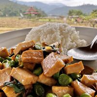 Stir-fried tofu with basil/pad gaprao (80 THB)  at Ja-Ey Cafe in Pai