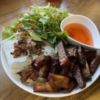 “roast pork” with rice noodle sheets.  at Van Hanh Restaurant in Portland