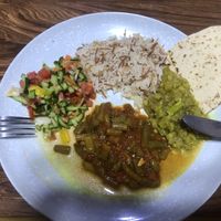 Green beans in red sauce, and zucchini!  at Safi Kitchen Hostel in Gawr Al-safi