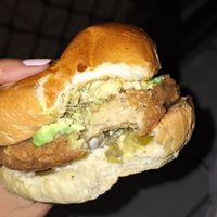 "Ch'cken" burguer with avo and jalapeños (i removed lettuce and tomato) at Burger Urge  in Earlville