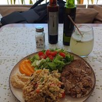 Hamburgesa se lentejas w/risotto and salad at Hortaleza in Buenos Aires