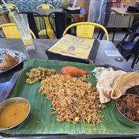 Vegetable biryani and vegan chikn, samosas  at Rani in Batu Caves