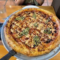 Large vegan pizza with roasted onions, roasted garlic, spinach, and a balsamic glaze  at The Pizza Shop in Jaco