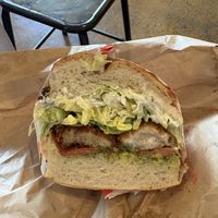 Chickn sandwich with fried enoki mushroom   at Pickles Milk Bar in Carlton North