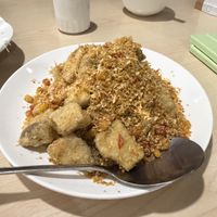 Deep fried king oyster mushrooms  at Veggienius in Taipei